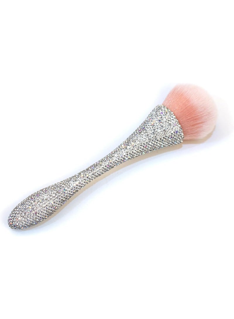 1 white glittering rhinestone nail brush acrylic nail to brush loose face cosmetics mixture foundation make-up powder makeup brush nail trimming cleaning tool - Image 1